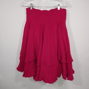 Odille Anthropologie Tiered Ruffled Smocked Waist Cottagecore Midi Skirt Size S